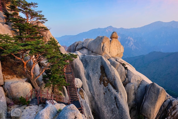 View from Ulsanbawi rock peak on sunset Seoraksan National Park South Corea