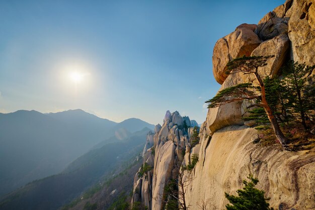 View from Ulsanbawi rock peak on sunset Seoraksan National Park South Corea