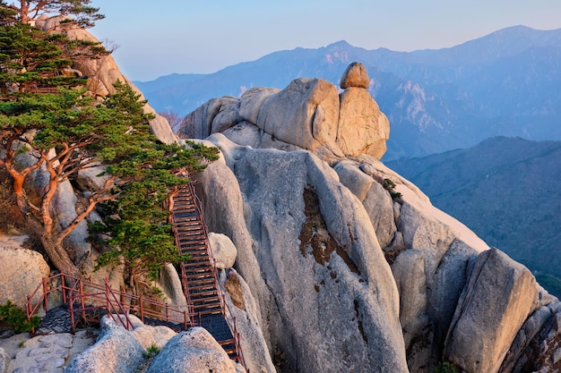 Photo view from ulsanbawi rock peak on sunset seoraksan national park south corea