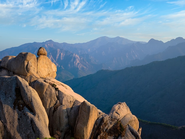 View from Ulsanbawi rock peak on sunset. Seoraksan National Park, South Corea