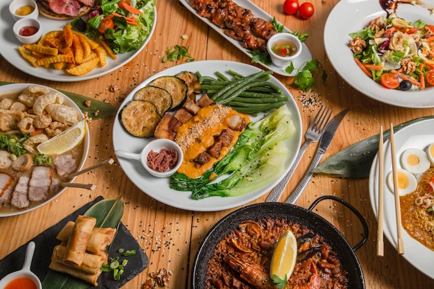 View from above of a variety of Filipino cuisine dishes