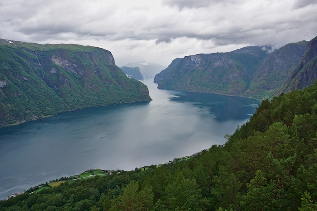 View from viewpoint Stegastein on Aurlandsfjord in Aurland