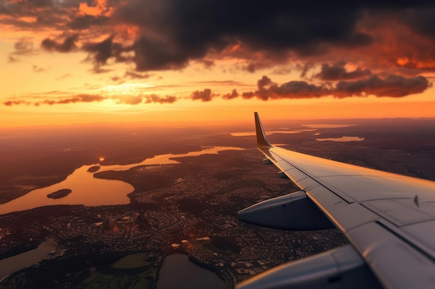 View from the window of an airplane arriving at its destination