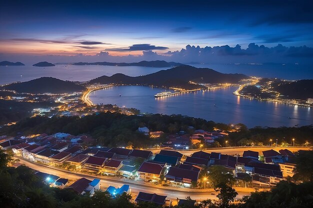 View from wooden plank above phuket town at night