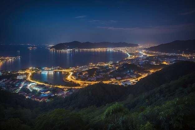 View from wooden plank above phuket town at night