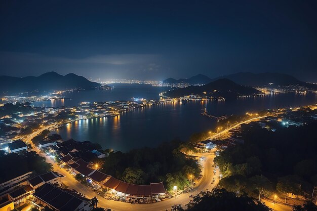 View from wooden plank above phuket town at night