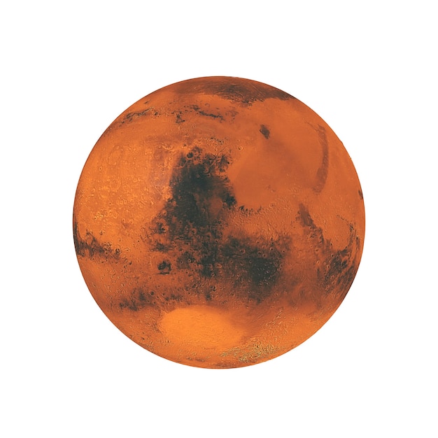 Photo view of full big red planet mars from space on a white background. elements of this image furnished by nasa. 3d rendering