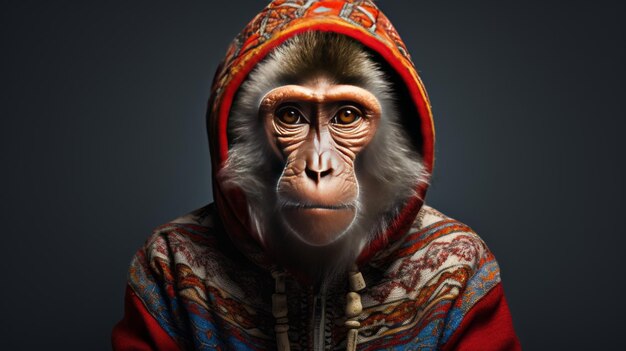 View of funny monkey in human clothing