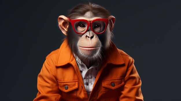 View of funny monkey in human clothing