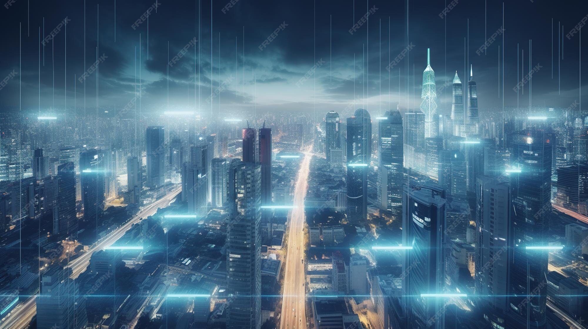 Premium AI Image View of a futuristic city with modern buildings from