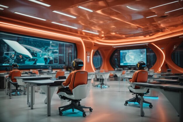 Photo view of futuristic classroom for students