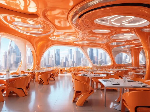 View of futuristic and high tech classroom and fancy restaurant furniture