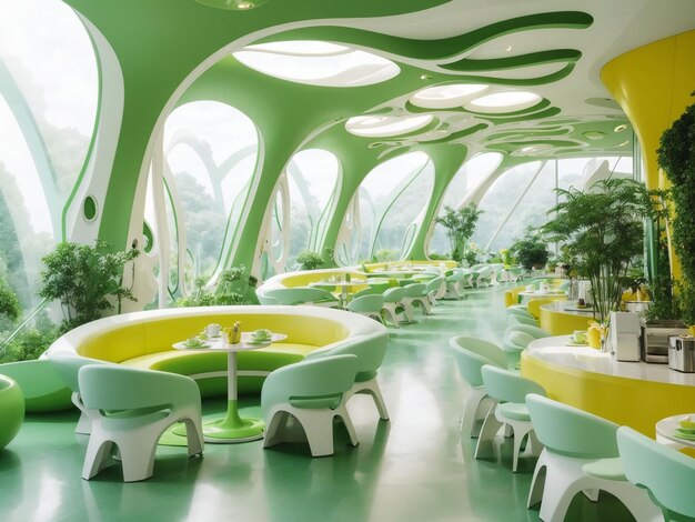 View of futuristic and high tech classroom and fancy restaurant furniture