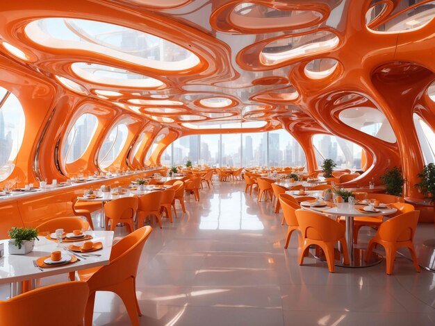 View of futuristic and high tech classroom and fancy restaurant furniture