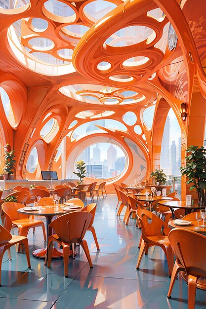 View of futuristic and high tech classroom and fancy restaurant furniture