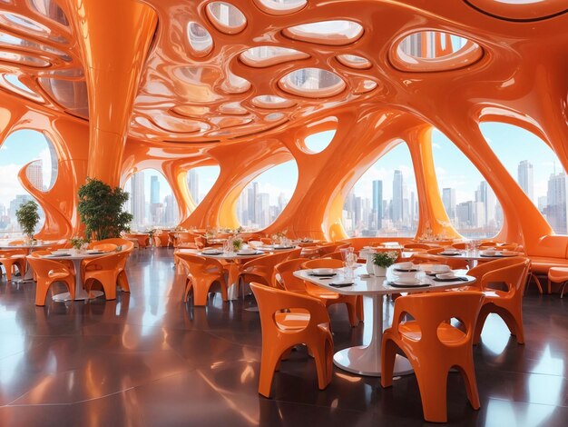View of futuristic and high tech classroom and fancy restaurant furniture