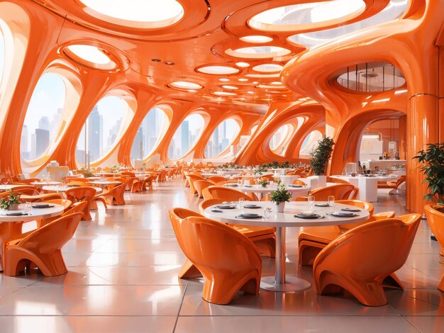 View of futuristic and high tech classroom and fancy restaurant furniture