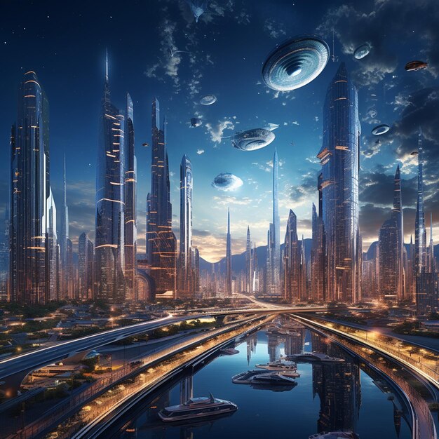 View of futuristic urban city