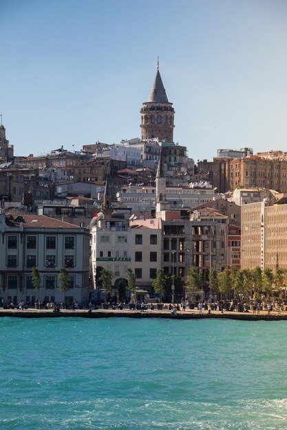 View of the Galata Tower from ancient times in Istanbul