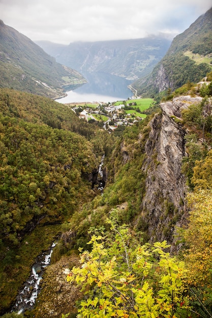 View to Geiranger fjord Norway