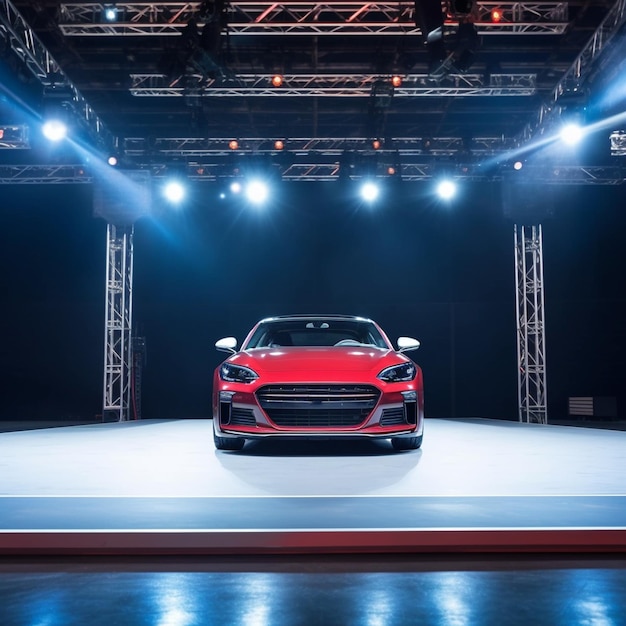 View of a generic and brand less modern car on the presentation stage background