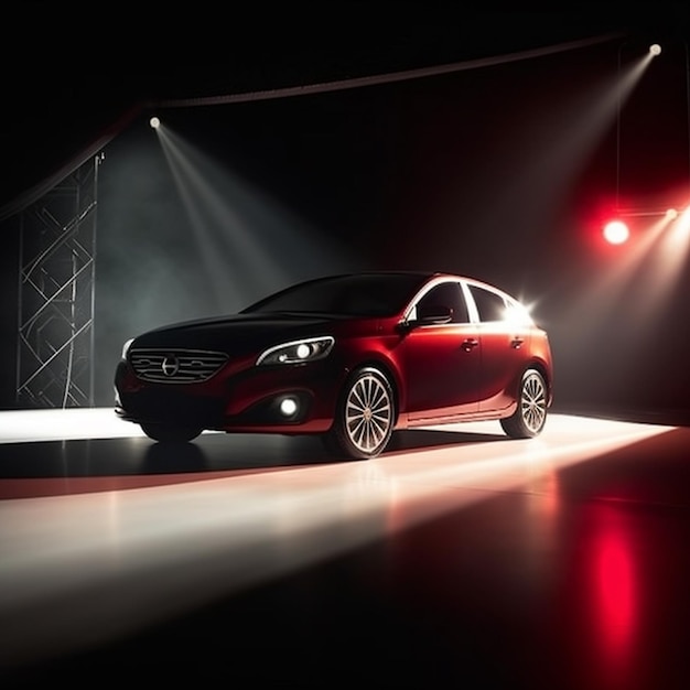View of a generic and brand less modern car on the presentation stage background