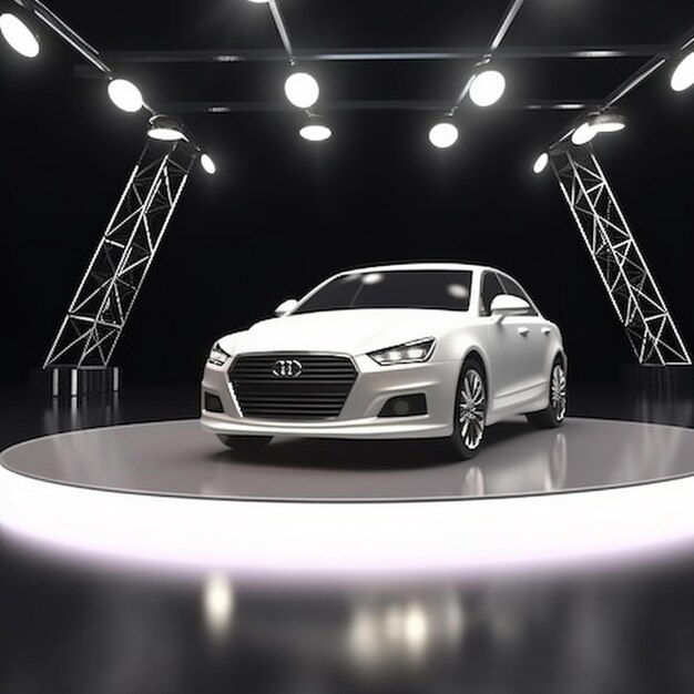 View of a generic and brand less modern car on the presentation stage background