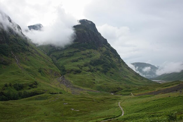 View of the Glencoe in Scotland under it's traditional weather