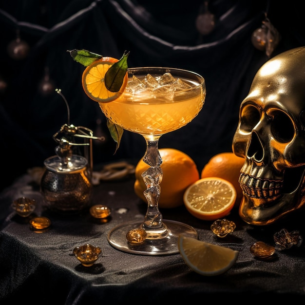 Золотой череп с цитрусовым коктейлем