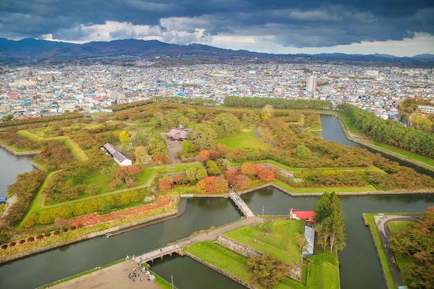 北海道函館の五稜郭公園の眺め。