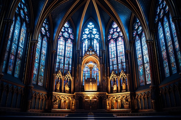 View of gothic cathedral stained glass