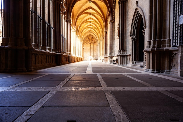 View of the Gothic Cloister of Pamplona Cathedral Navarre Spain