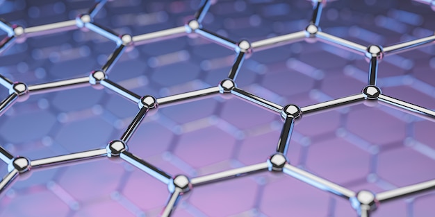 View of a graphene molecular nano technology structure on a purple-pink background - 3d rendering