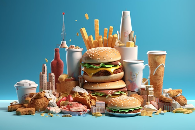 Photo view of graphic 3d fast food