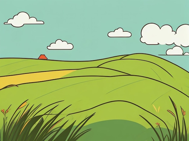 A View of Grassy Landscape Against the Sky Vector Illustration