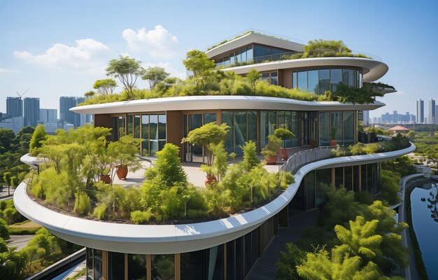 현대 건축물의 초록색 지붕의 모습 xA