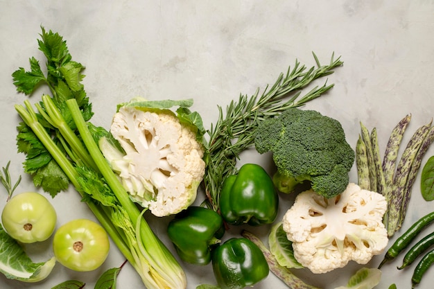 Above view green vegetables arrangement