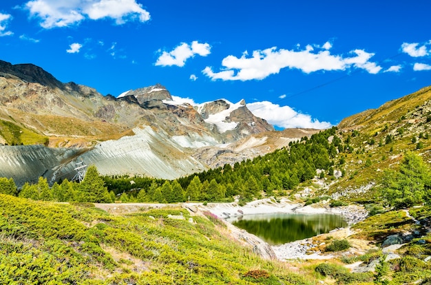 View of the Grunsee lake near Zermatt in Swiss Alps