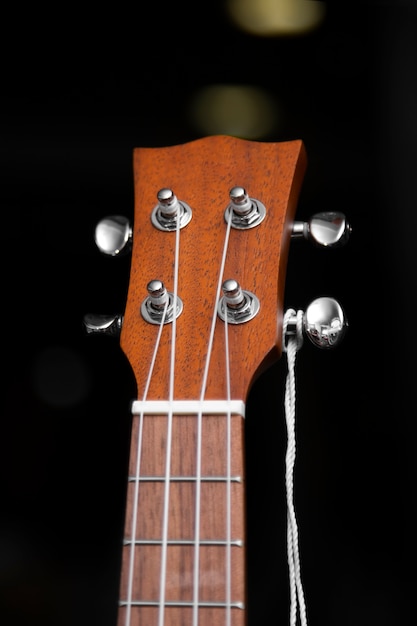 View of guitar in musical instruments store