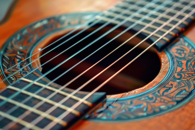 view of guitar strings and sound hole