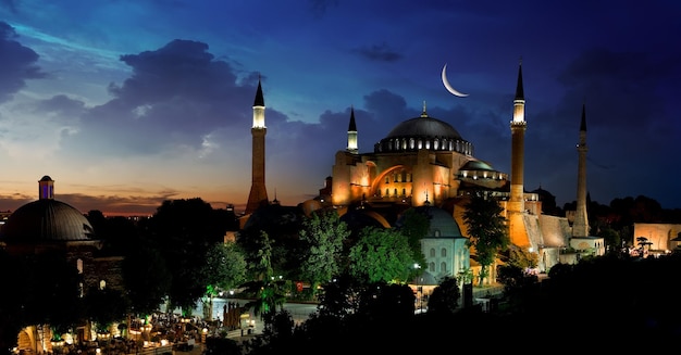 View of Hagia Sophia after sunset, Istanbul Turkey