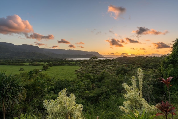 View of Hanalei at sunset