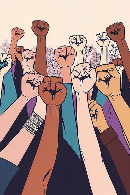 Photo view of hands with fists up for womens day celebration