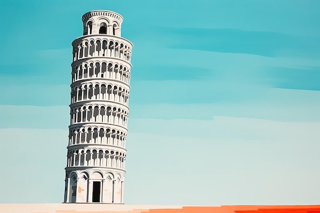 view of he Tower of Pisa in Italy Cartoon style flat design minimalist illustration