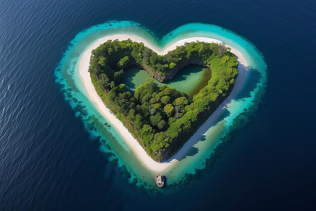 植生のある心の形の島の景色