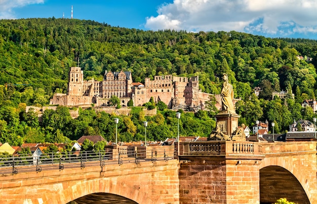 View of heidelberg with its castle and the old bridge in badenwurttemberg germany