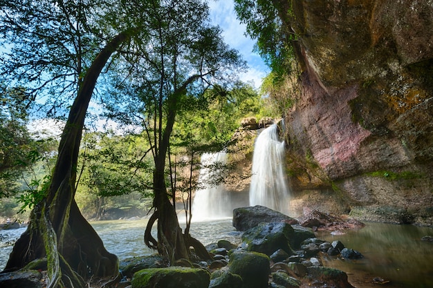 Foto vista della cascata di heo suwat nel parco nazionale di khao yai in tailandia