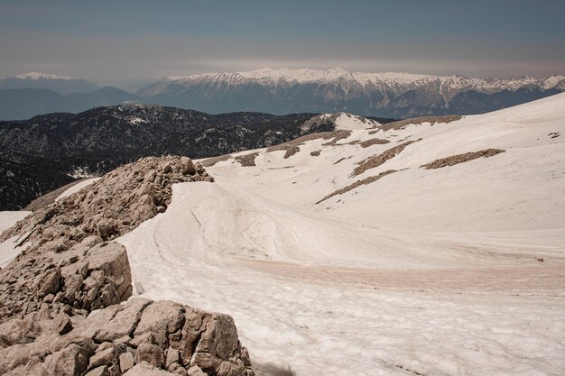 View at highlands covered in a snow