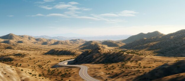 Foto vista delle colline sopra il deserto con una strada tortuosa