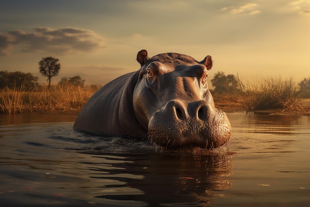 View of Hippopotamus in nature